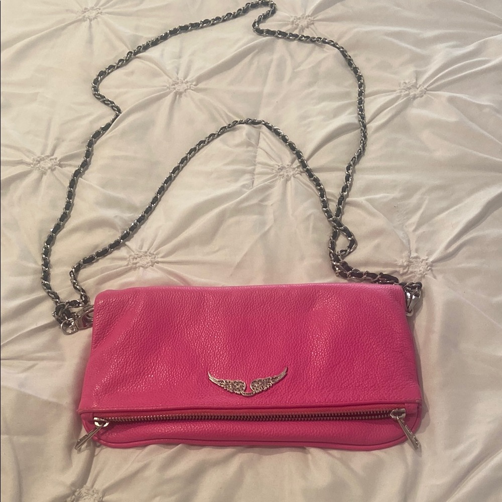 Pink Leather Chain Strap Bag